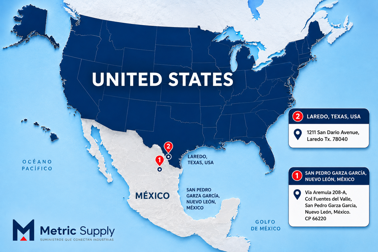 Map showing Metric Supply office locations